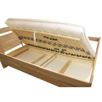 MATE LUX masívna manželská posteľ s výklopnými lamelovými roštami a integrovanými úl. priestormi - odtieň BUK