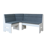 Kuchynský rohový kút Deco v bielej farbe s modrým čalúnením
